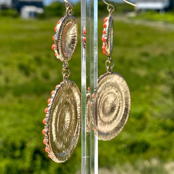 Oranges & Gold Medallion Fashion Earrings - Picture 4 of 6